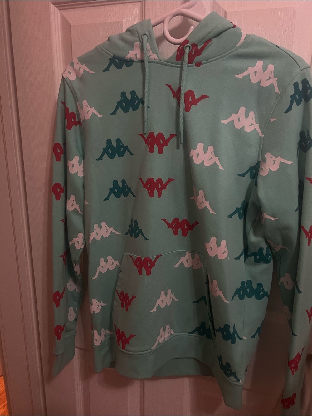 Kappa Men's Mint Green Crewneck Hoodie with Multicolor Logo Print
